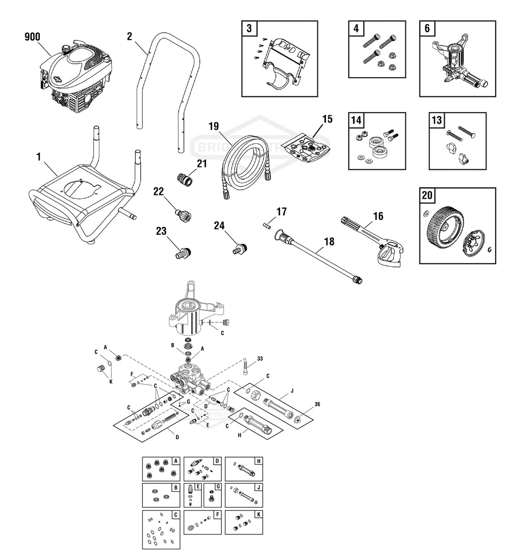 Briggs & Stratton pressure washer model 1778-1 replacement parts, pump breakdown, repair kits, owners manual and upgrade pump.